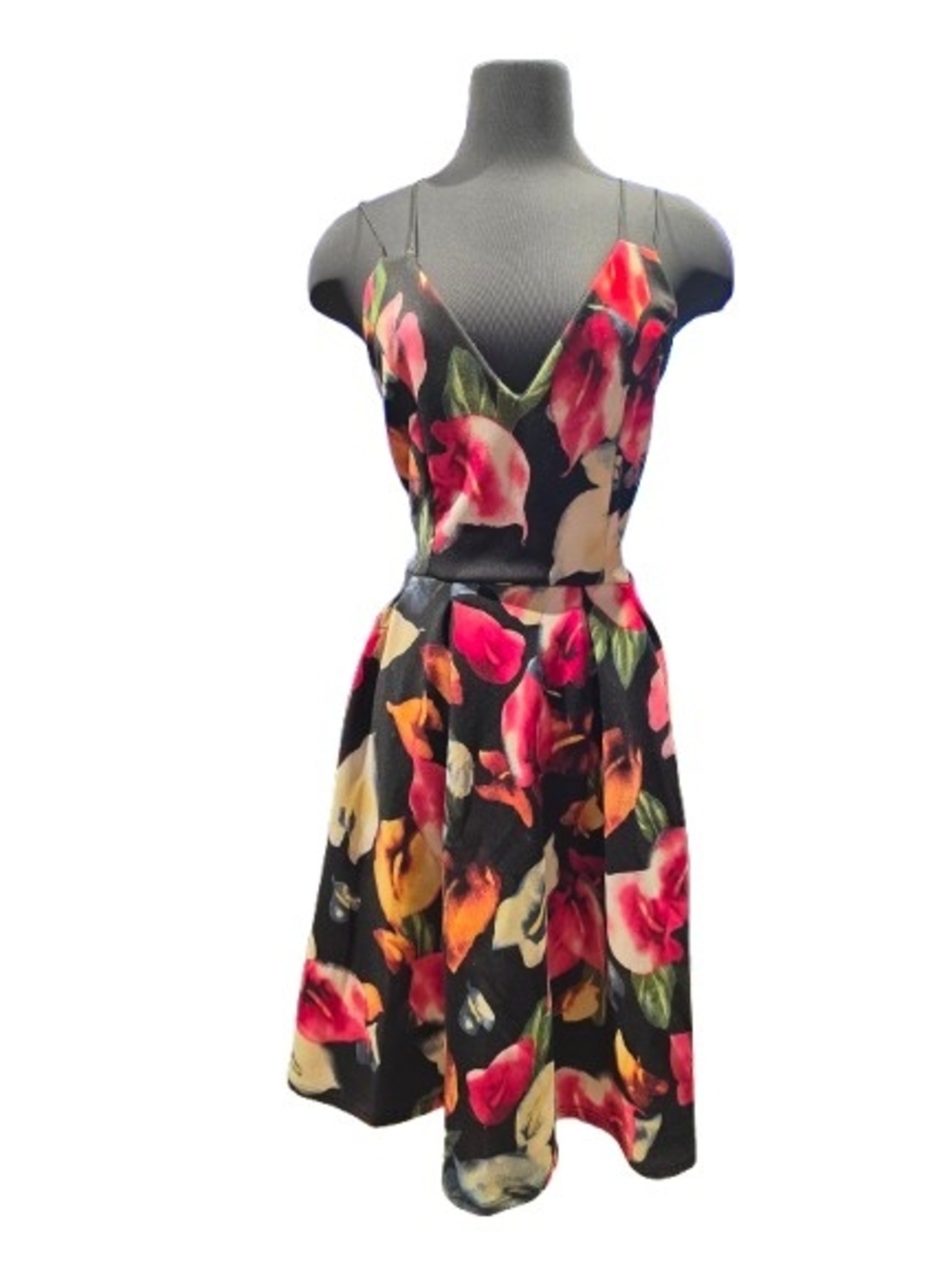 Black Floral Fit & Flare Midi Dress Crisscross Back 3XL